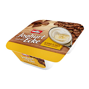 Müller Joghurt mit der Ecke Banane mit Schokolade-Flakes