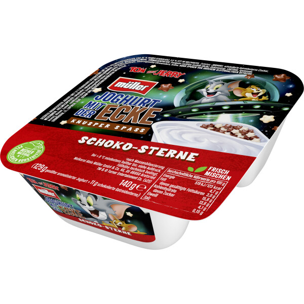 Müller Joghurt mit der Ecke Tom und Jerry Schoko-Sterne