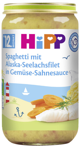 HiPP Spaghetti mit Alaska-Seelachsfilet in Gemüse-Sahnesauce