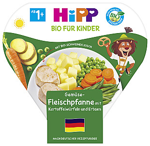 HiPP Bio für Kinder Teller, Gemüse-Fleischpfanne mit Kartoffelwürfeln und Erbsen