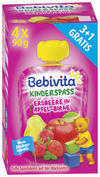 Bebivita Kinderspaß Erdbeere in Apfel-Birne 4er