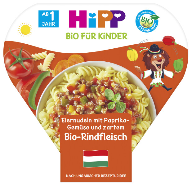 HiPP Eiernudeln mit Paprika-Gemüse und zartem Bio-Rindfleisch