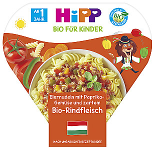 HiPP Eiernudeln mit Paprika-Gemüse und zartem Bio-Rindfleisch