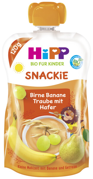Hipp Bio für Kinder, Snackie Birne-Banane-Traube mit Hafer