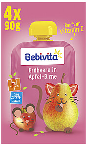 Bebivita Quetschbeutel Frucht Erdbeere in Apfel-Birne, 4 x 90g