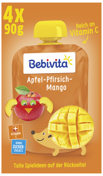 Bebivita Quetschbeutel Frucht Apfel-Pfirsich-Mango, 4x90g