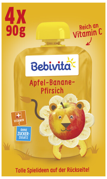 Bebivita Quetschbeutel Frucht Apfel-Banane-Pfirsich, 4x90g