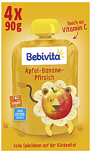 Bebivita Quetschbeutel Frucht Apfel-Banane-Pfirsich, 4x90g