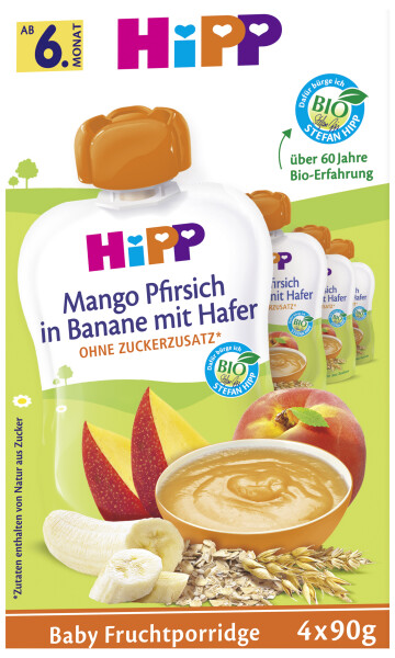Hipp Quetschie Mango Pfirsich in Banane mit Hafer 4er