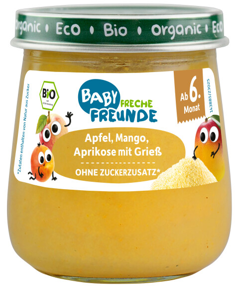 Freche Freunde Bio Gläschen Apfel, Mango, Aprikose mit Grieß
