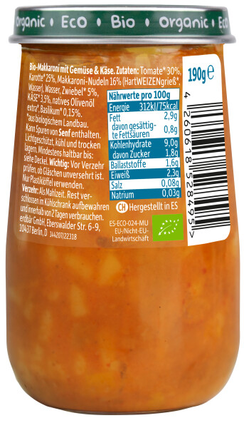 Freche Freunde Bio Gläschen Makkaroni mit Tomate & Karotte