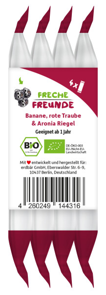 Freche Freunde BIO Frecher Getreideriegel Banane, Rote Traube & Aronia, 4 Stück