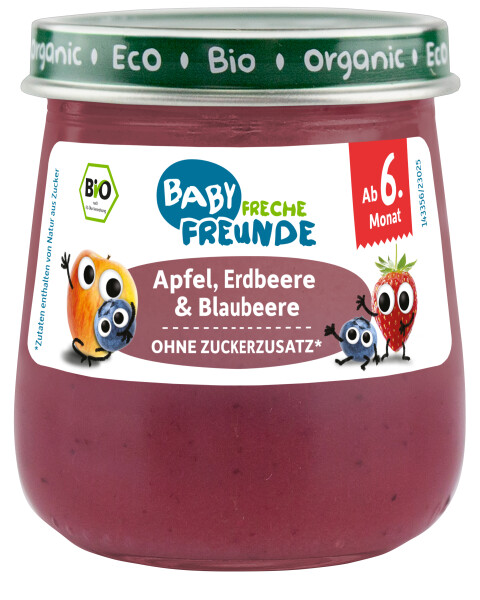 Freche Freunde Bio Gläschen Apfel, Erdbeere & Blaubeere