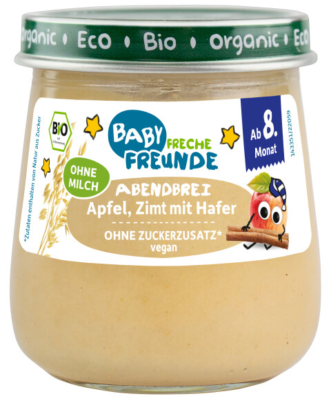 Freche Freunde Bio Gläschen Abendbrei Apfel, Zimt mit Hafer