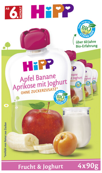 HiPP Frucht und Joghurt, Apfel Banane Aprikose mit Joghurt