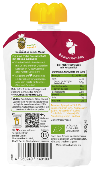 Freche Freunde Quetschie Apfel, Banane, Ananas & Kokosnuss