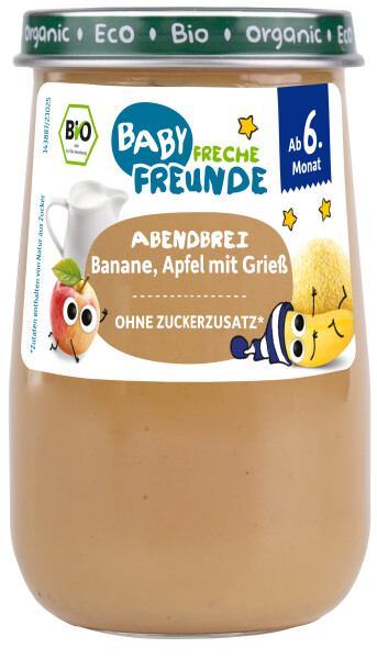 Freche Freunde Bio Gläschen Abendbrei Banane, Apfel mit Grieß