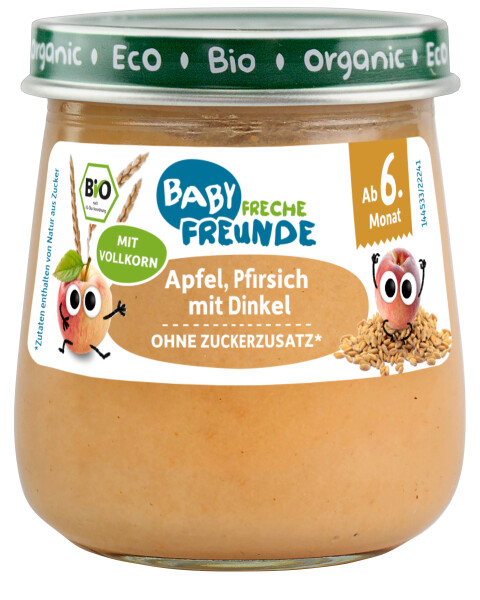 Freche Freunde Bio Gläschen Apfel, Pfirsich mit Dinkel