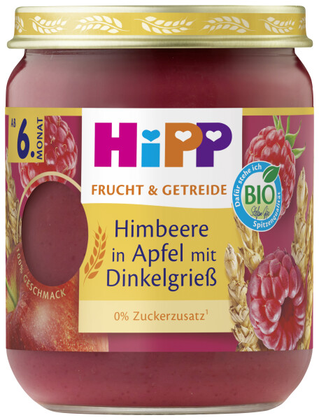 Hipp Himbeere in Apfel mit Dinkelgrieß